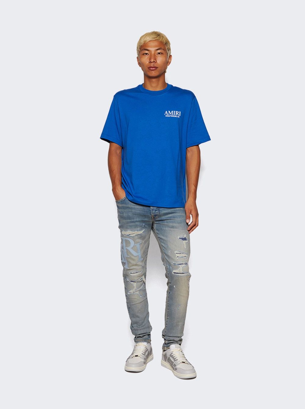 Amiri oc11z0325 Skelton Low Top Sneakers in White/Light Blue Size US 9 / EU 42 - 3 Thumbnail