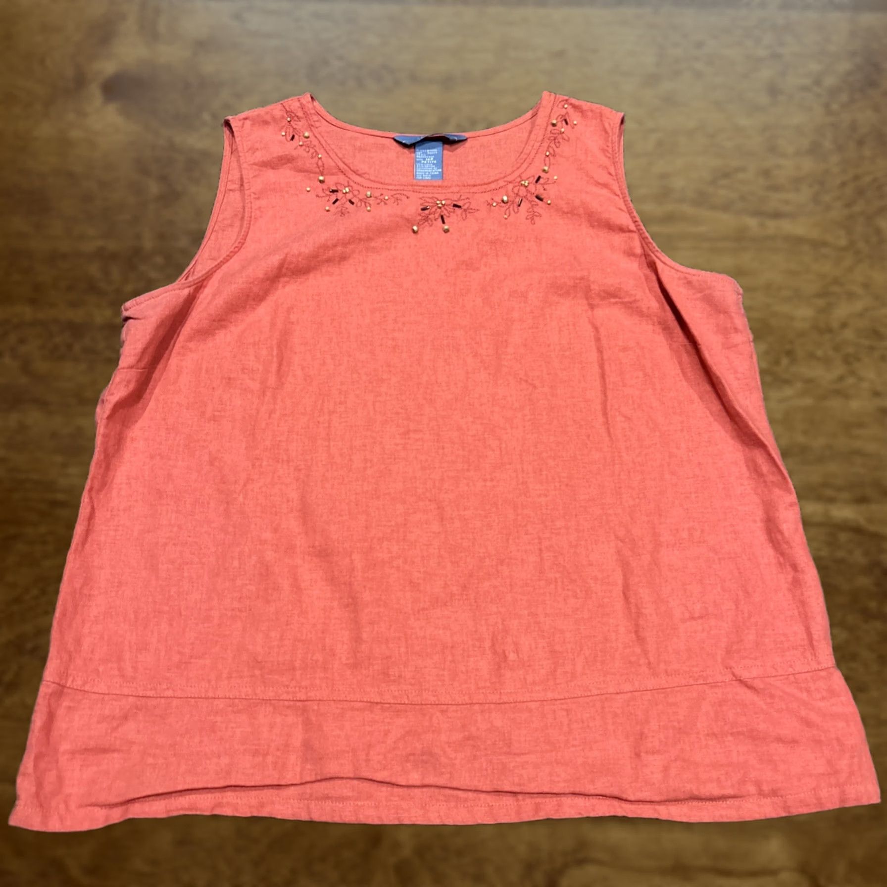 Vintage Napa Valley Blouse Women’s 14P Linen Blend Sleeveless Salmon Lightweight Beaded Size XL / US 12-14 / IT 48-50 - 1 Thumbnail