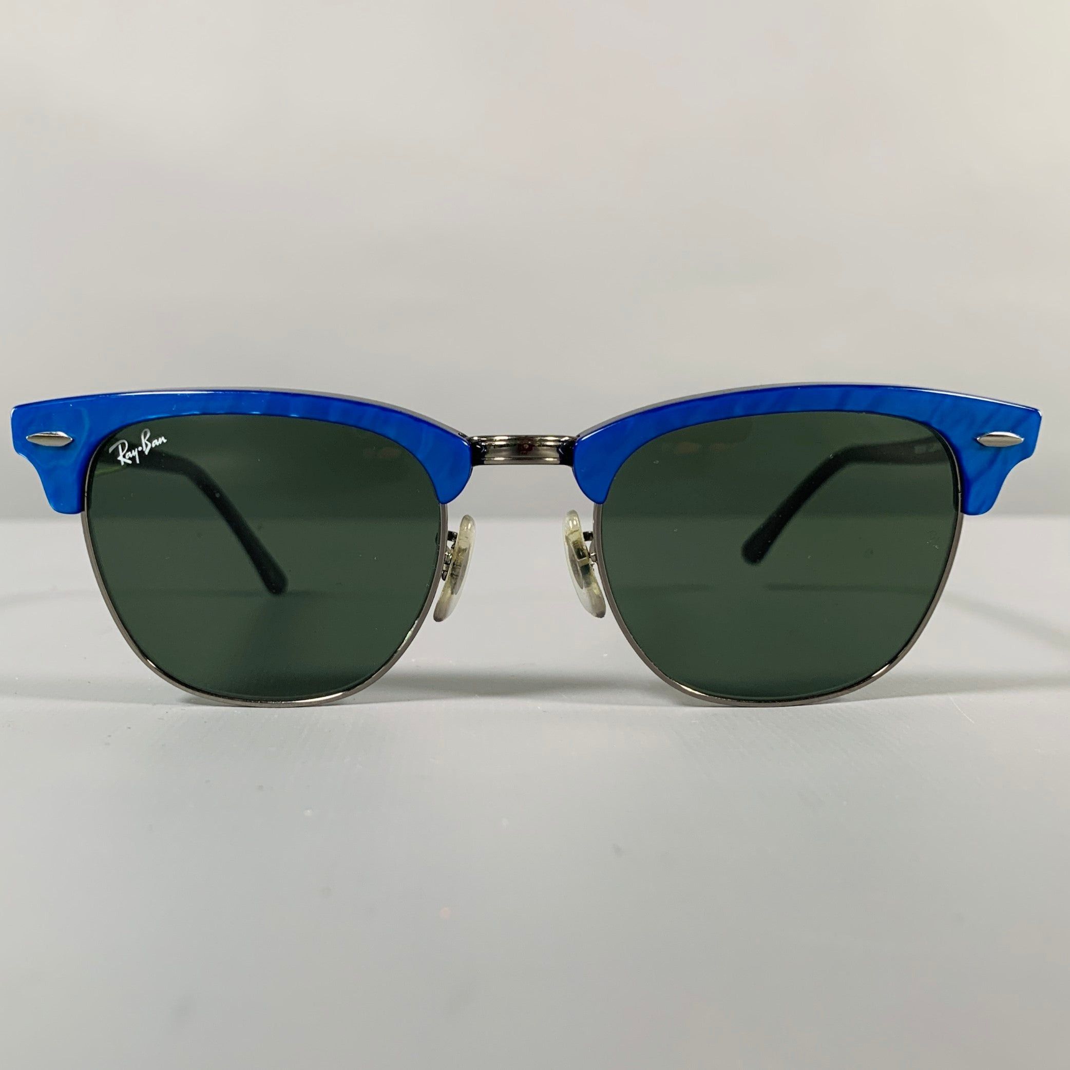 image of Rayban Clubmaster Classic Blue Black Acetate Metal Sunglasses, Men's