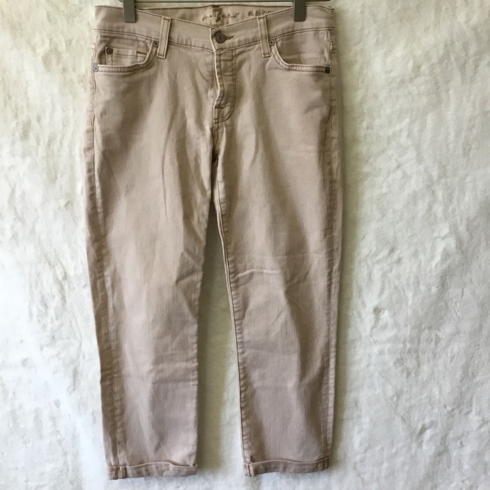 7 For All Mankind 7 For All Mankind Beige Skinny Crop & Roll Jeans Size 28" / US 6 / IT 42 - 2 Thumbnail
