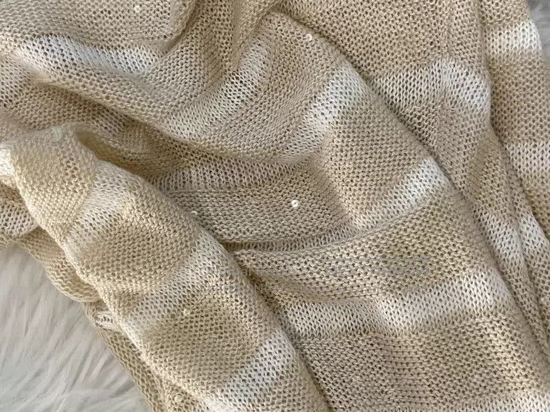 Brunello Cucinelli Brunello Cucinelli Beige linen sequin long-sleeved sweater Size L / US 10 / IT 46 - 7 Thumbnail