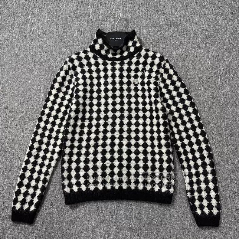 Saint Laurent Paris Saint Laurent Paris Black and White Diamond High-neck Knit Size US S / EU 44-46 / 1 - 1 Thumbnail