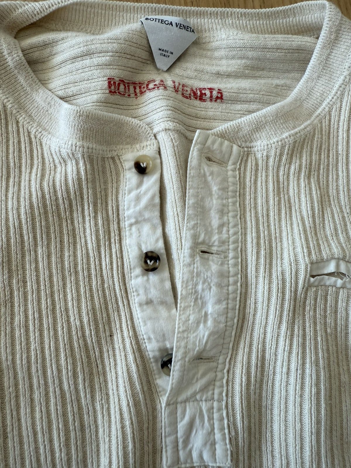 Bottega Veneta Bottega Veneta Cream Knit long sleeves henley Size US M / EU 48-50 / 2 - 2 Thumbnail