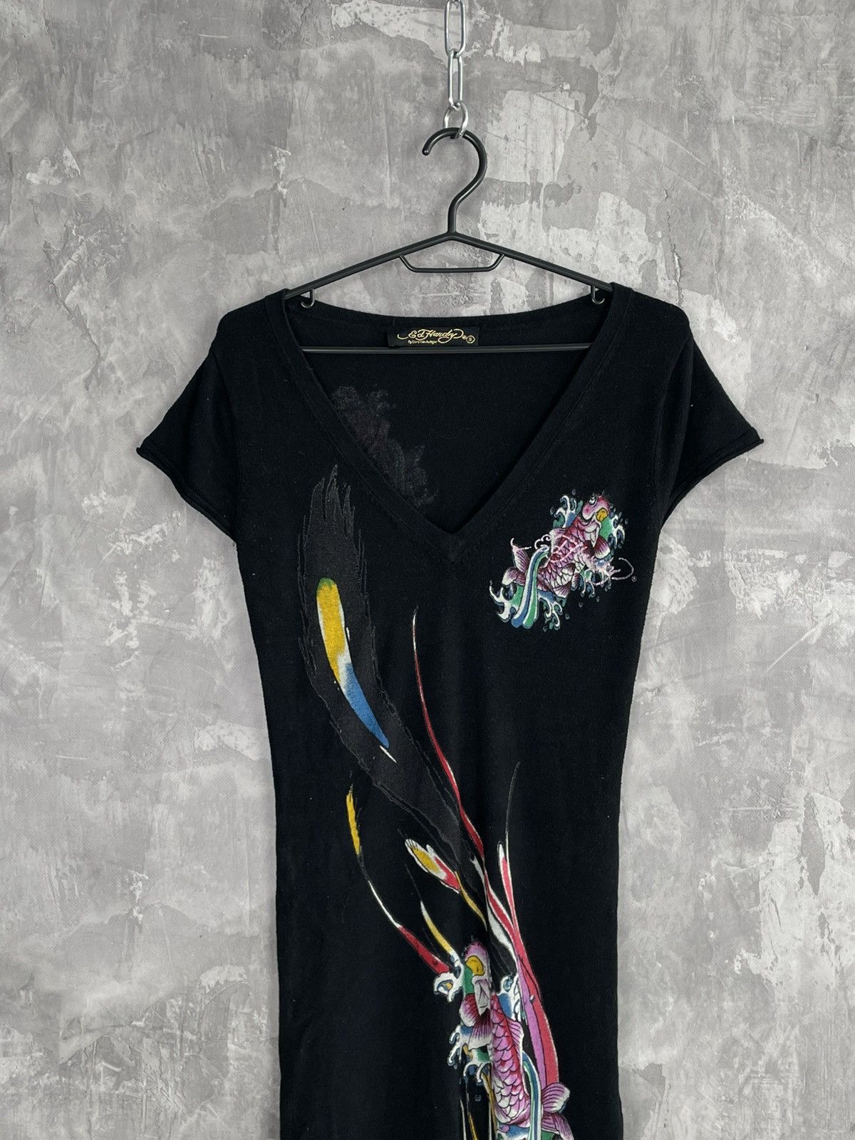 Christian Audigier × Ed Hardy 00s Ed Hardy Tattoo Print Glamour Rayon Y2K Dress Size S / US 4 / IT 40 - 3 Thumbnail