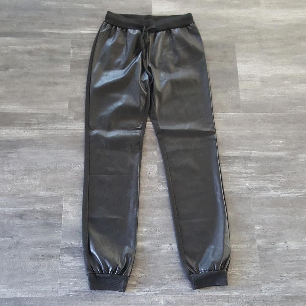Designer Black Leather Face Luscious Sweats Size 28" / US 6 / IT 42 - 1 Thumbnail