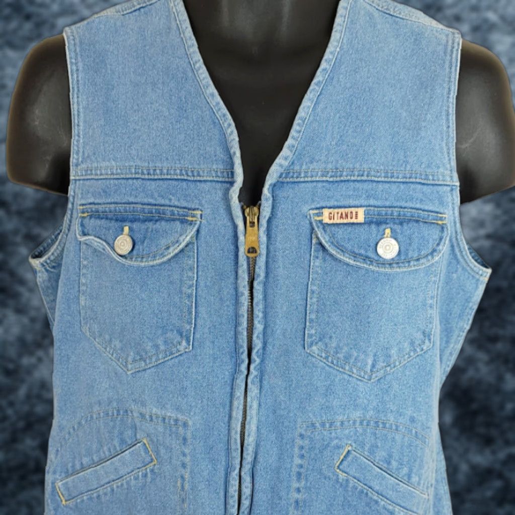Vintage VINTAGE Gitano Jeans Denim Vest Womens Size Medium 80s Zip Up Shirt Womens 80s Tailored for Women Size 32" / US 10 / IT 46 - 1 Thumbnail