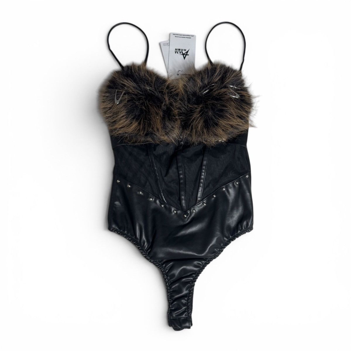 Other Futuristic Faux Fur Leather Corset Bodysuit Silver Hardware Size XS / US 0-2 / IT 36-38 - 1 Thumbnail