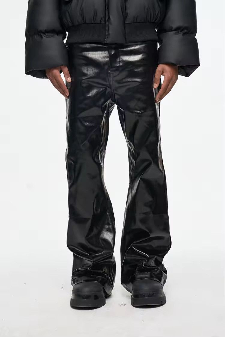 Designer Glossy Black Gothic Punk PU Leather Pants Size US 35 - 1 Thumbnail