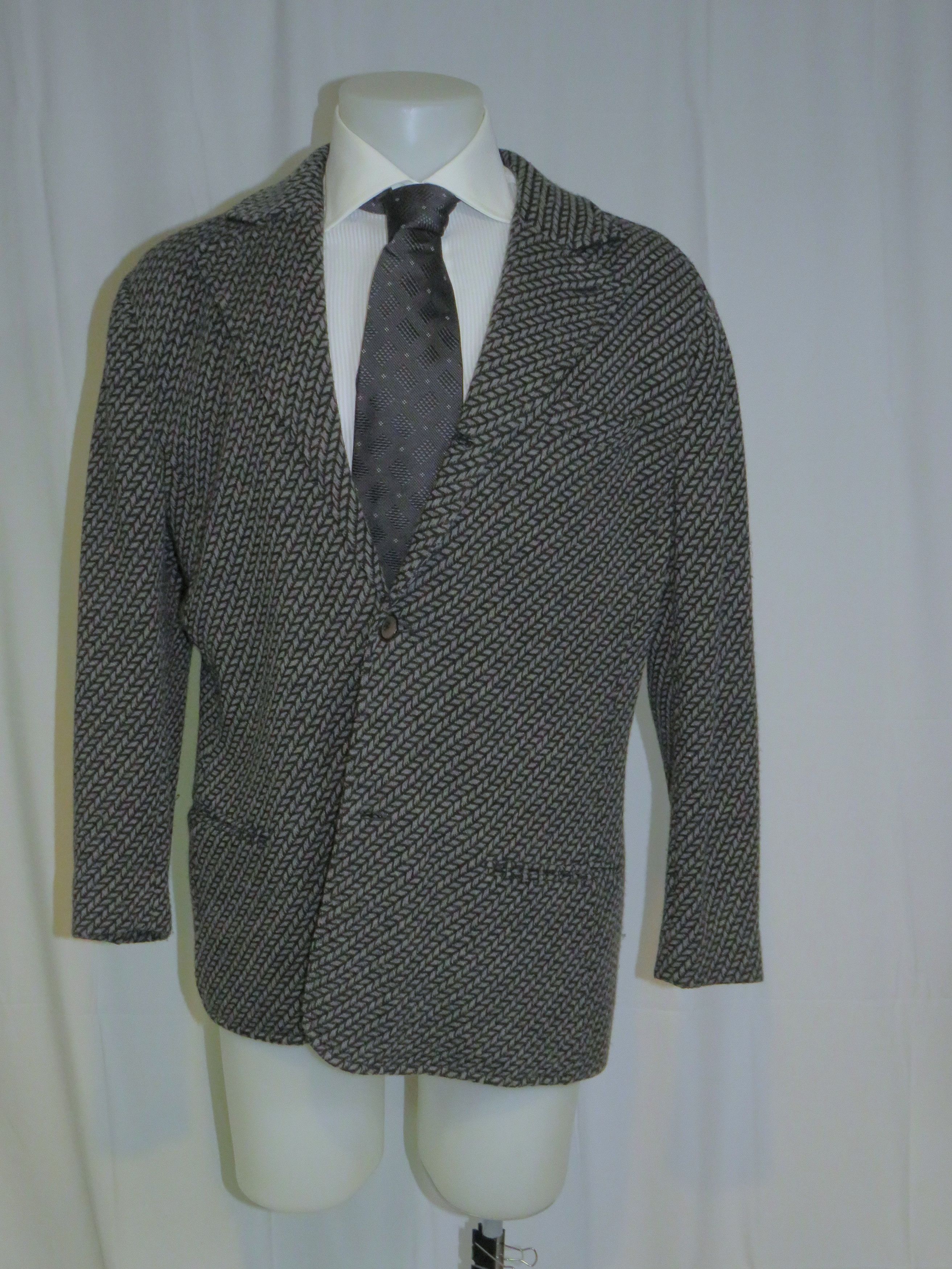 Giorgio Armani Black Label Gray Geometric Recent Sweater Jacket 50 Size 50R - 1 Thumbnail