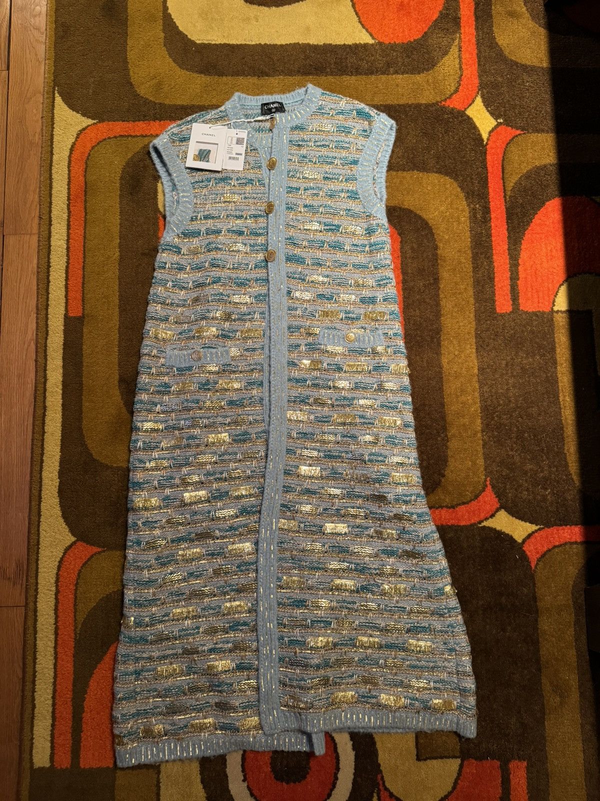 Chanel Chanel 19A Blue & Gold Tweed Long Vest Cardigan 42 Size M / US 6-8 / IT 42-44 - 1 Thumbnail