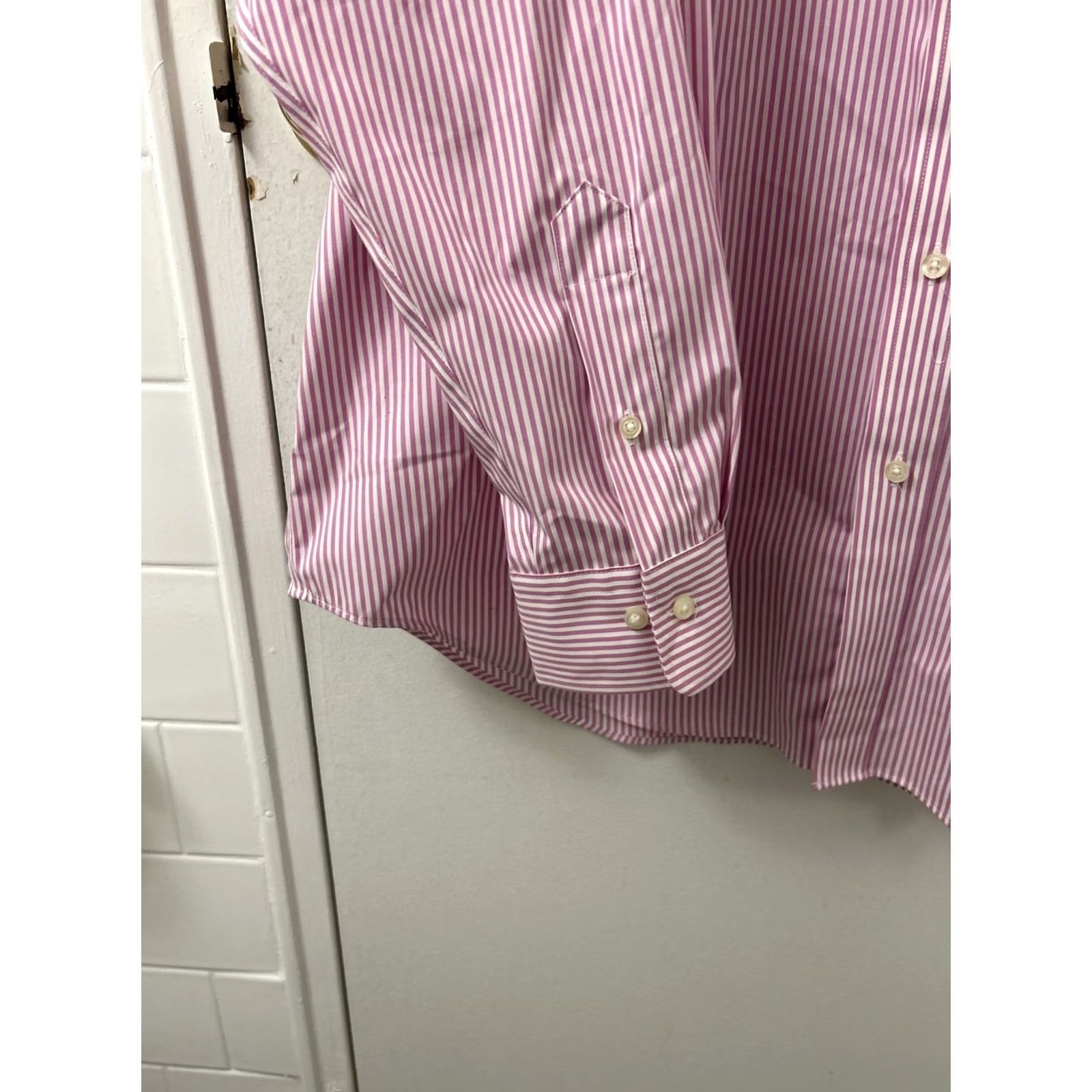 Ralph Lauren Lauren Ralph Lauren Shirt Men 18 Pink White Striped Classic Fit Stretch Non Iron Dress Shirt Button-Down Collar Mens Size US XXL / EU 58 / 5 - 7 Thumbnail