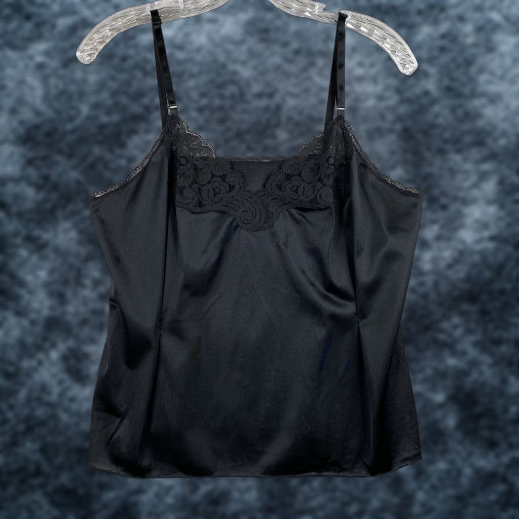 Vintage VINTAGE Vanity Fair Black Nylon Camisole Lace Trim Size 36 Pleats Shirt Womens Size ONE SIZE - 1 Thumbnail