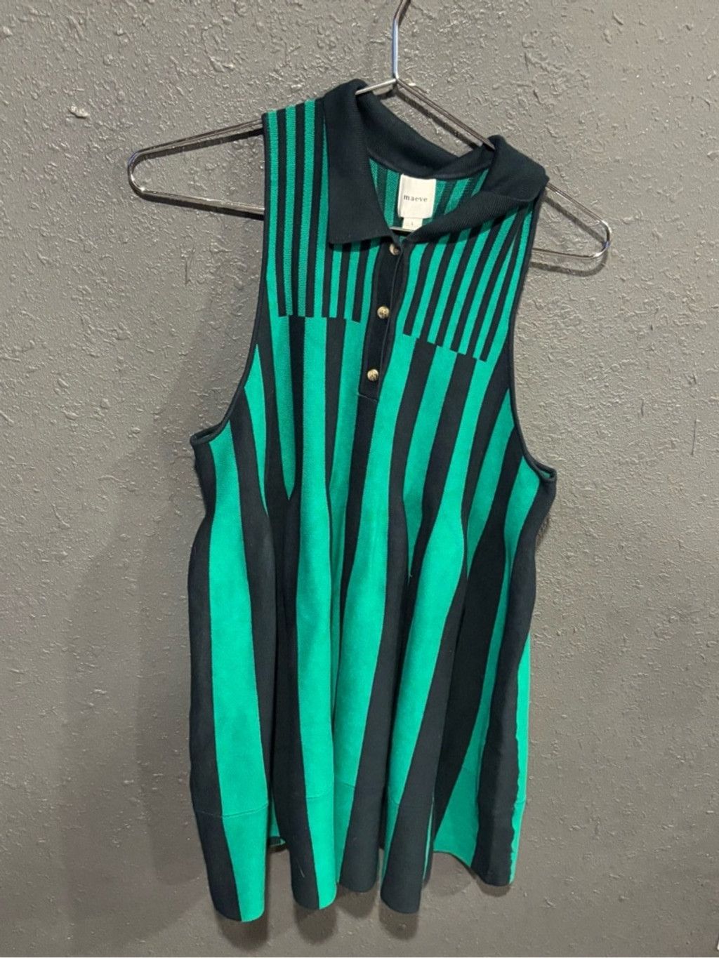 Anthropologie Maeve Black and Green Striped Sleeveless Polo Dress Size L / US 10 / IT 46 - 1 Thumbnail