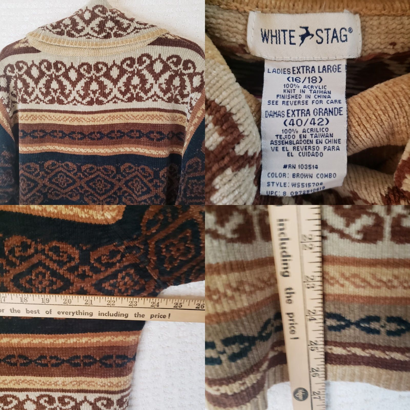 Vintage VINTAGE White Stag Womens XL Sweater Brown Aztec Southwest Boho Cowl N. Fringe Size XL / US 12-14 / IT 48-50 - 8 Thumbnail