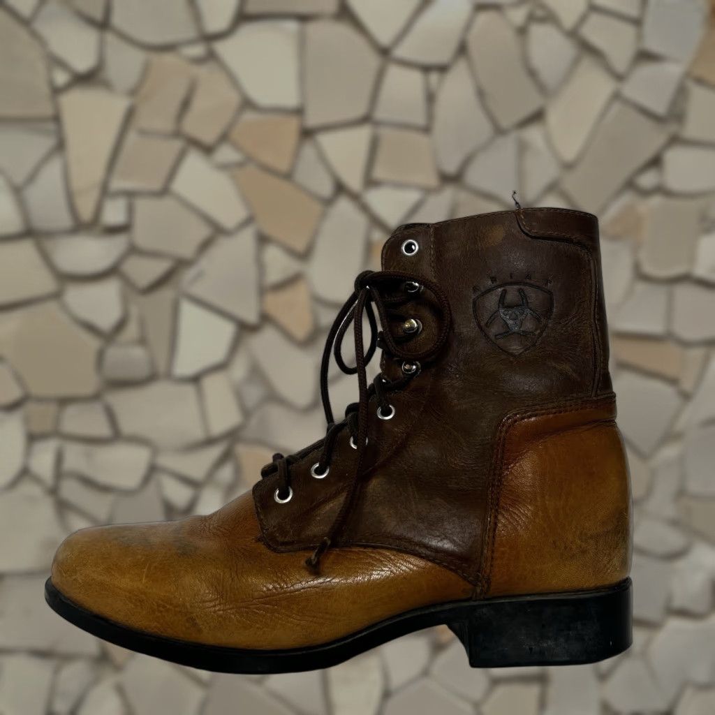 VINTAGE Ariat Women's Western Boots Size 6.5 Brown Leather Kiltie Cowgirl Lace Up