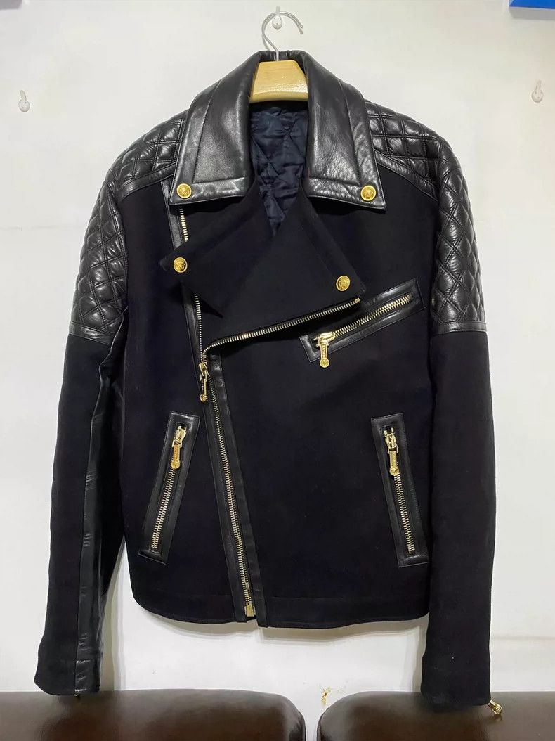 Versace Versace Leather jacket and wool combined with a biker jack Size US M / EU 48-50 / 2 - 2 Thumbnail