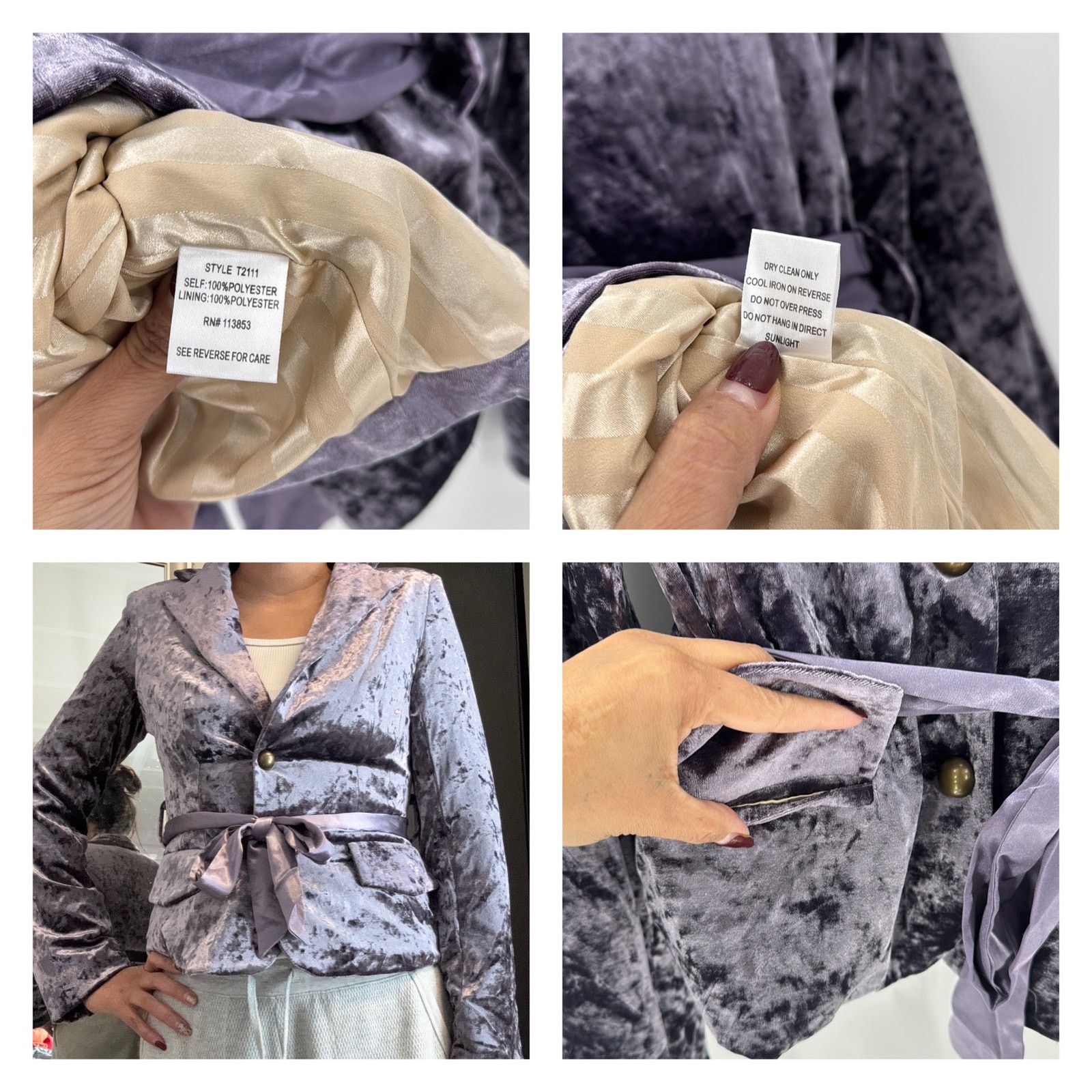 Other Sugar Lips vintage 90s soft purple velvet lined jacket sz S Size S / US 4 / IT 40 - 8 Thumbnail
