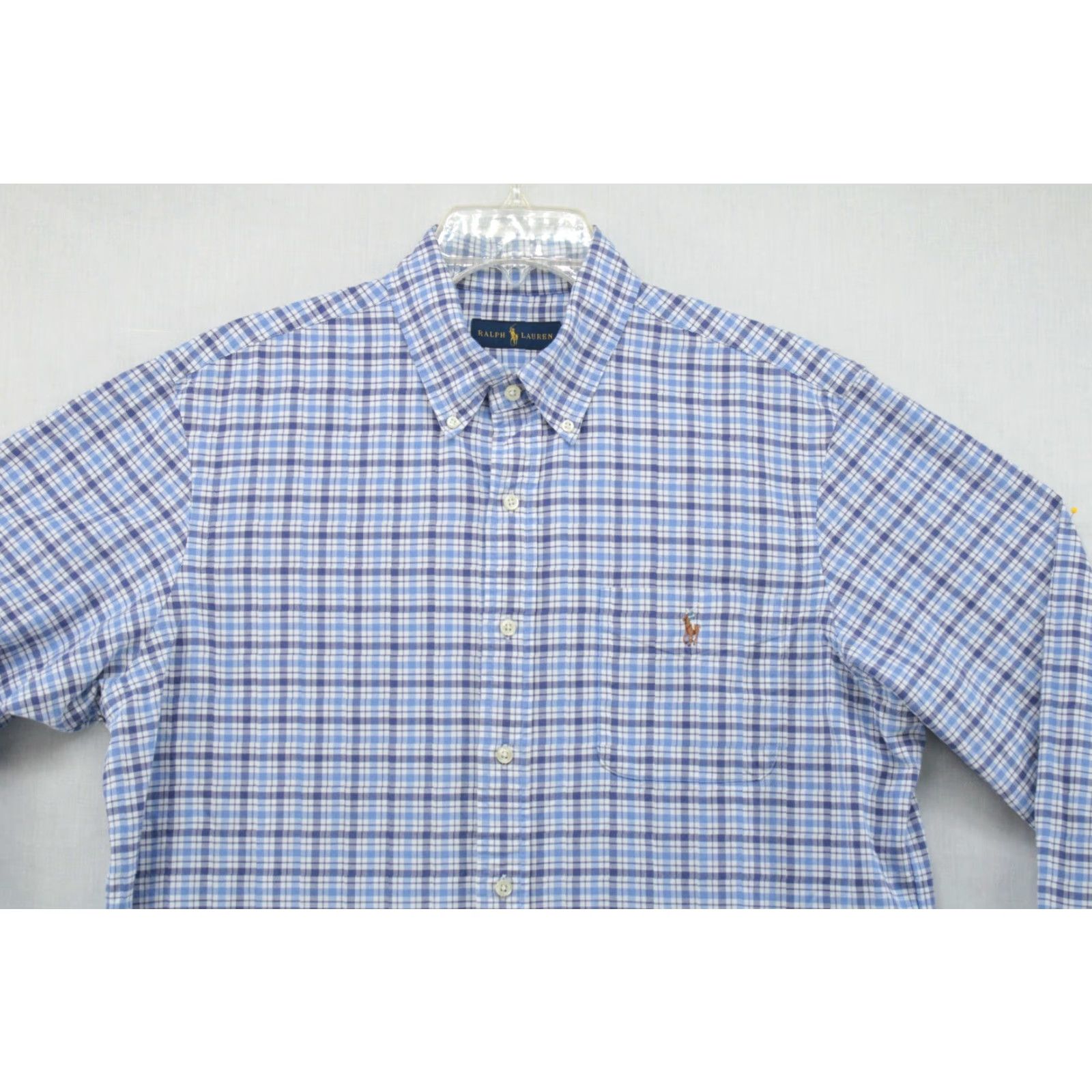 Polo Ralph Lauren Polo Ralph Lauren Shirt Mens Large White Blue Tattersall Flesh Pony Long Sleeve Size US L / EU 52-54 / 3 - 4 Thumbnail