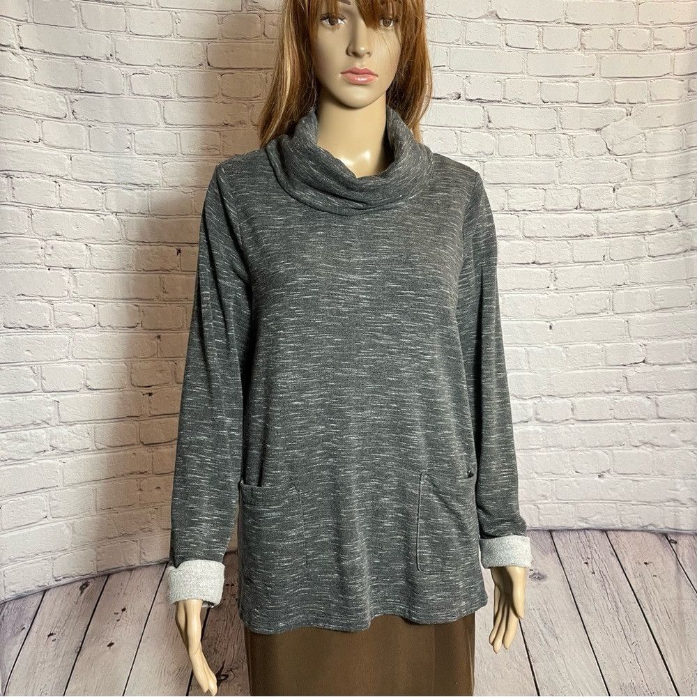 Chicos Chico's Cowl Neck Grey Mélange Sweater Sweatshirt Size 2 US Size L / US 10 / IT 46 - 1 Thumbnail