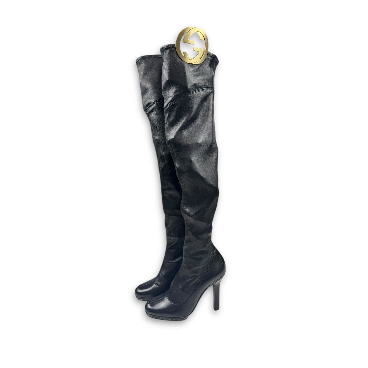Gucci FW03 Black Leather GG Emblem Overknee Boots Size US 7 / IT 37 - 2 Thumbnail