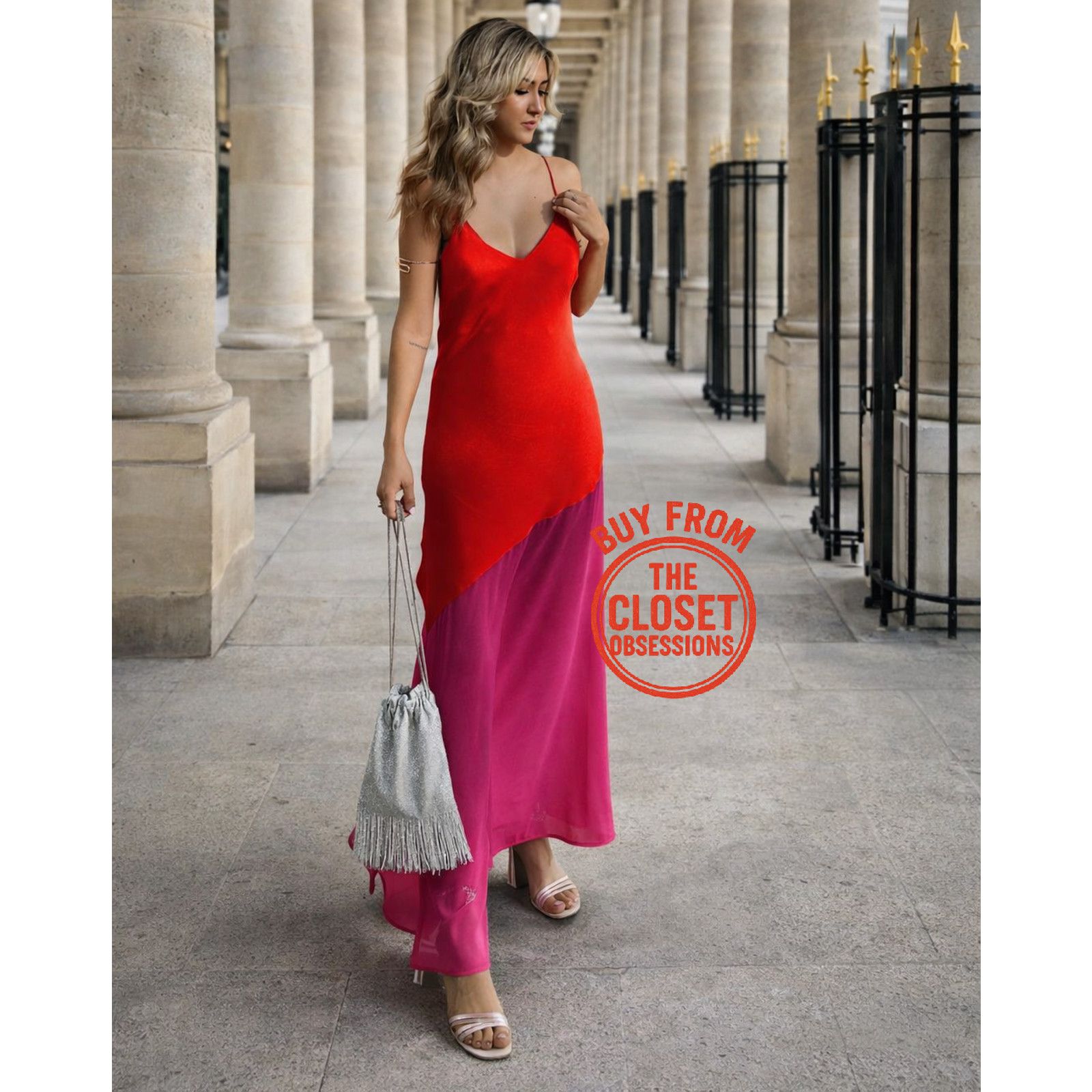Mango Mango Red Pink Colorblock Asymmetrical Maxi Dress NWT Size M / US 6-8 / IT 42-44 - 8 Thumbnail