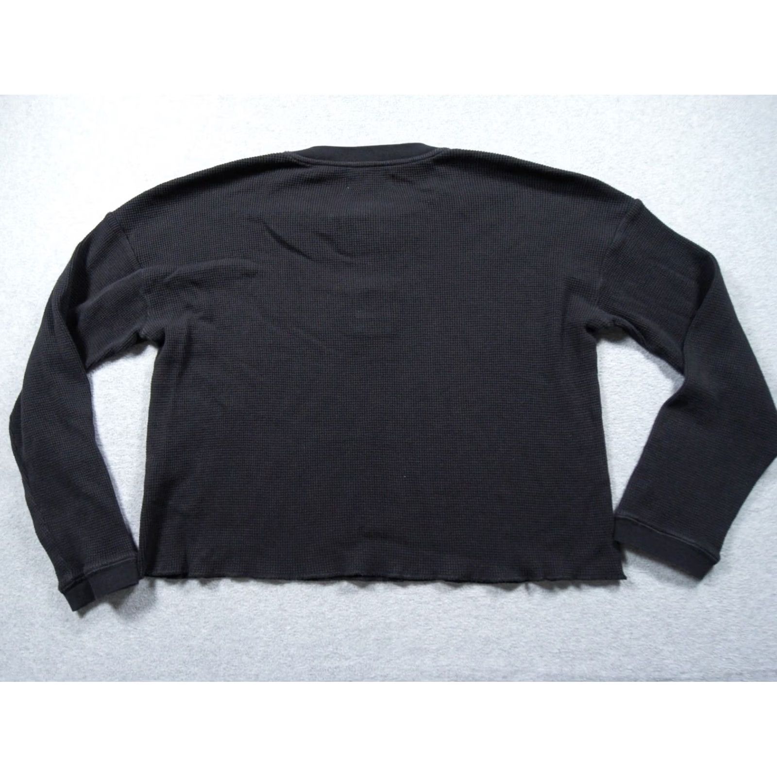 Everlane Everlane Shirt Womens Small Black Henley Long Sleeve Waffle Knit Cropped Fit Size S / US 4 / IT 40 - 4 Thumbnail