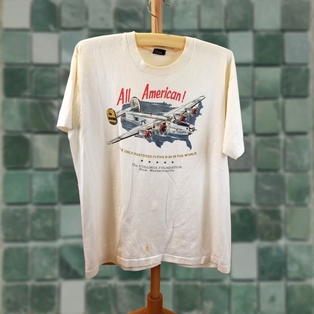 Vintage VINTAGE 90' ALL AMERICAN B-24 WHITE T-SHIRT XLARGE SINGLE STITCH FADED Size US XL / EU 56 / 4 - 1 Thumbnail