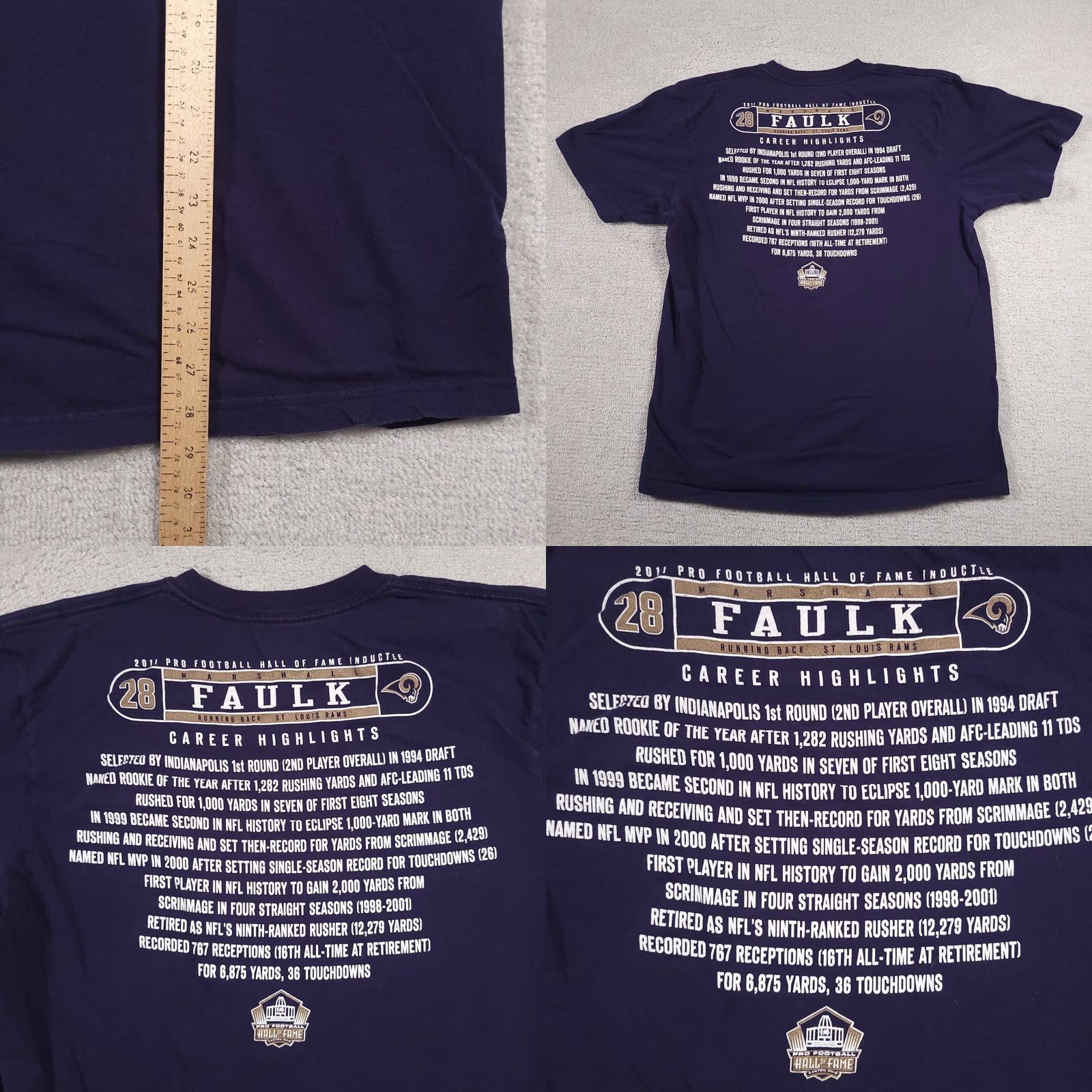 Reebok Reebok NFL Marshall Faulk Hall of Fame Tee Shirt Navy Mens XL #28 STL Rams Size US XL / EU 56 / 4 - 8 Thumbnail