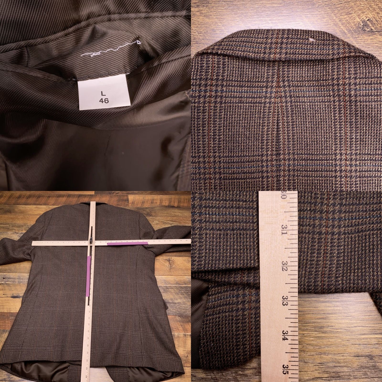 Vintage VINTAGE Bert Pulitzer Blazer Jacket Brown Plaid Wool 46 Long Single-Breasted Notch Lapel Men Regular Suit Coat Size 46R - 8 Thumbnail