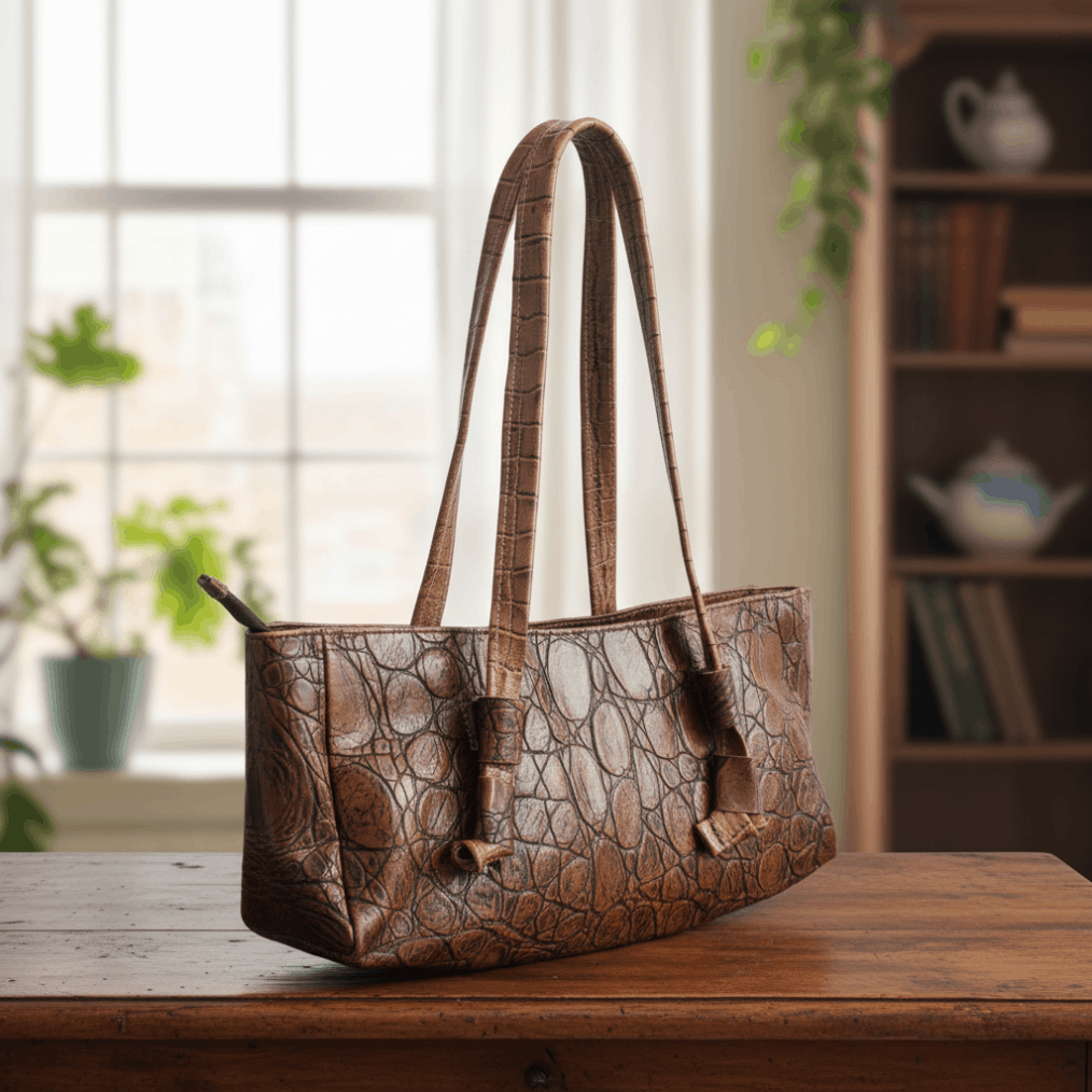 Handmade Hand Made Brown Embossed 100% Leather Women's Shoulder Bag Size ONE SIZE - 1 Thumbnail