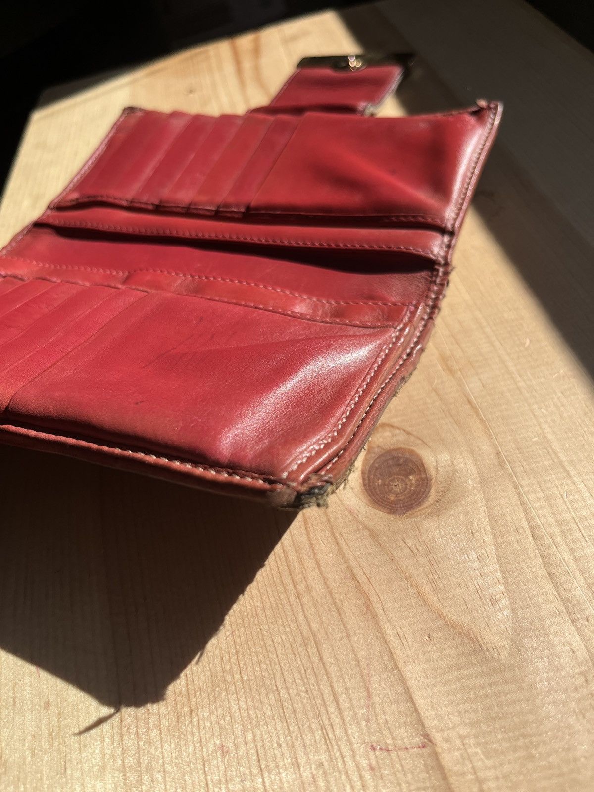 Gucci × Vintage Vintage long monogrammed and leather sherry stripe wallet Size ONE SIZE - 9 Thumbnail