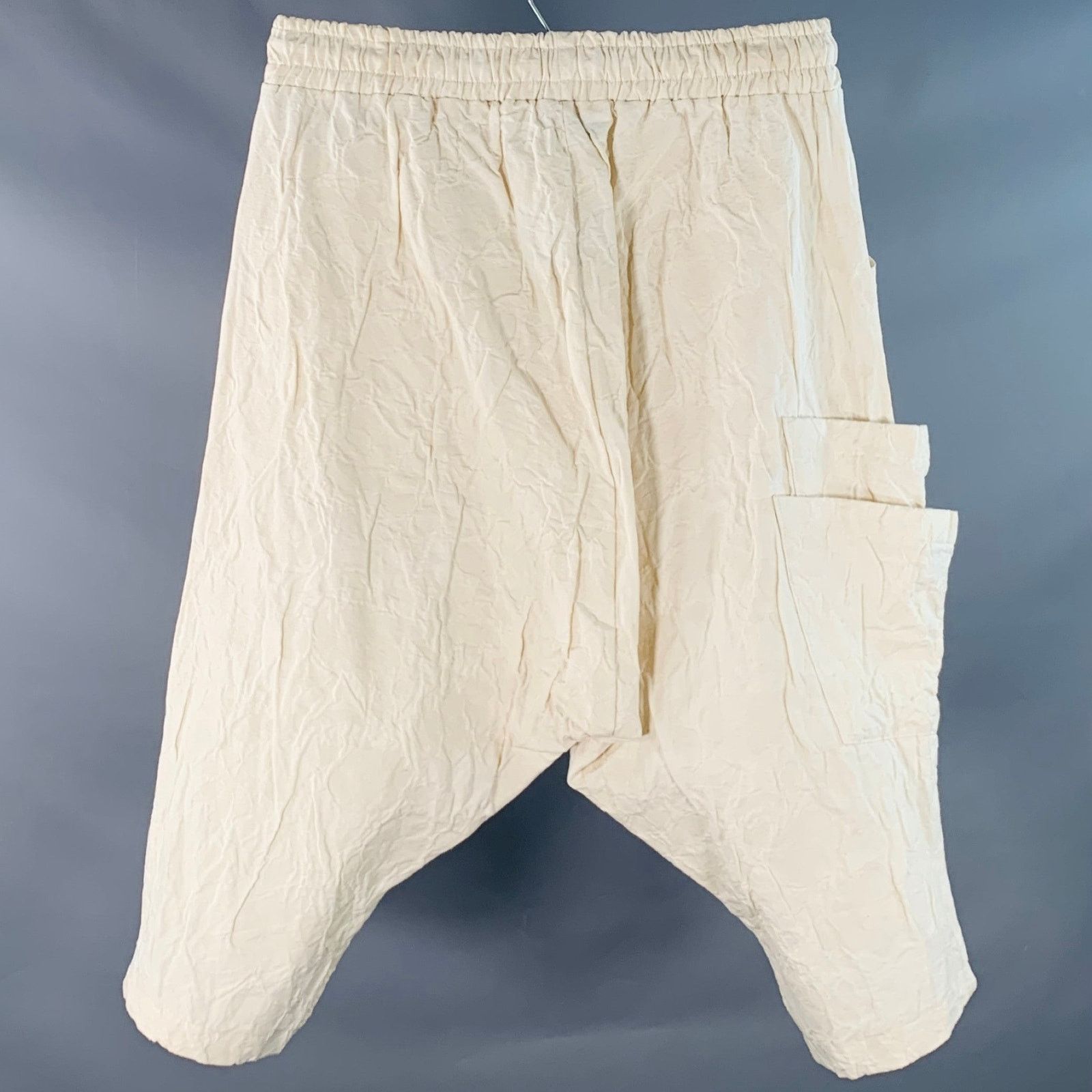 Other Beige Jacquard Cotton Linen Drop Crotch Cropped Casual Pants Size US 34 / EU 50 - 4 Thumbnail
