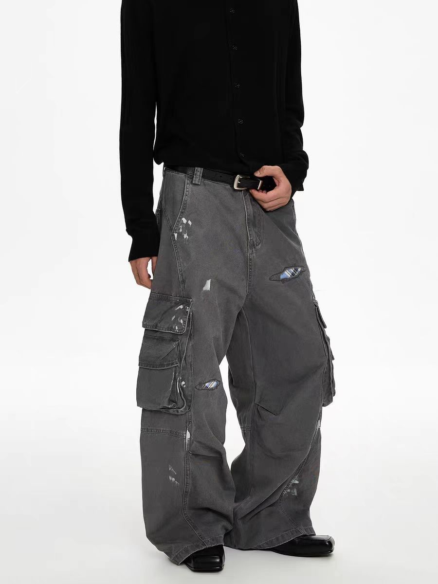 Jean Gray distressed patchwork wide-leg cargo pants Size US 30 / EU 46 - 4 Thumbnail