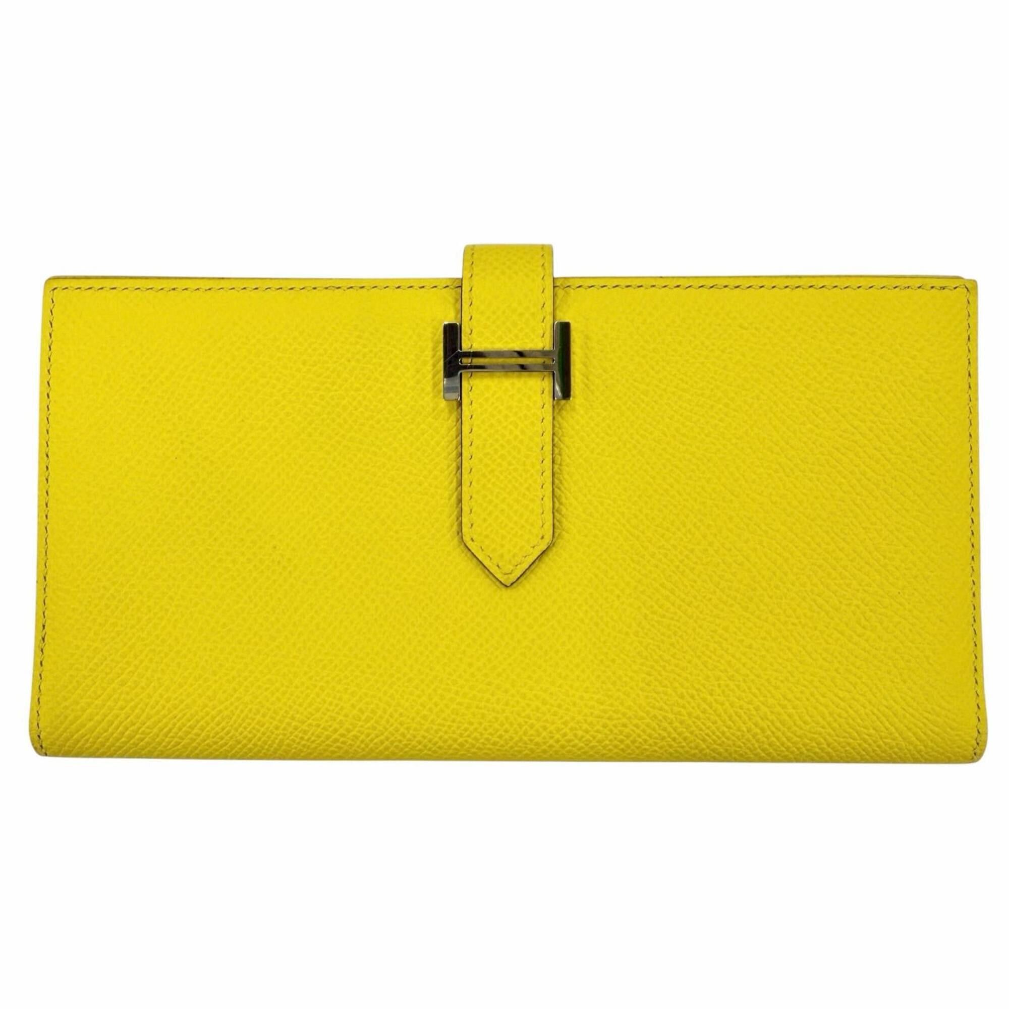 Hermes HERMES Bearn Soufflé Veau Epsom Jaune Naple Long Wallet with Silver Hardware, B Stamp, Made in France, Women's, Box. Size ONE SIZE - 1 Thumbnail