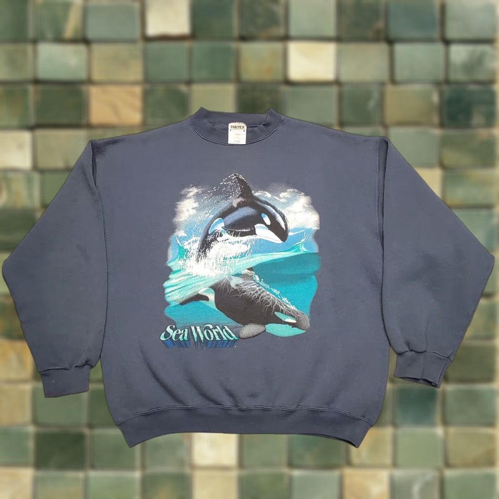 Tultex VINTAGE Sea World Sweatshirt Mens XL Blue Nature Outdoors Crewneck Made in USA Size US XL / EU 56 / 4 - 1 Thumbnail