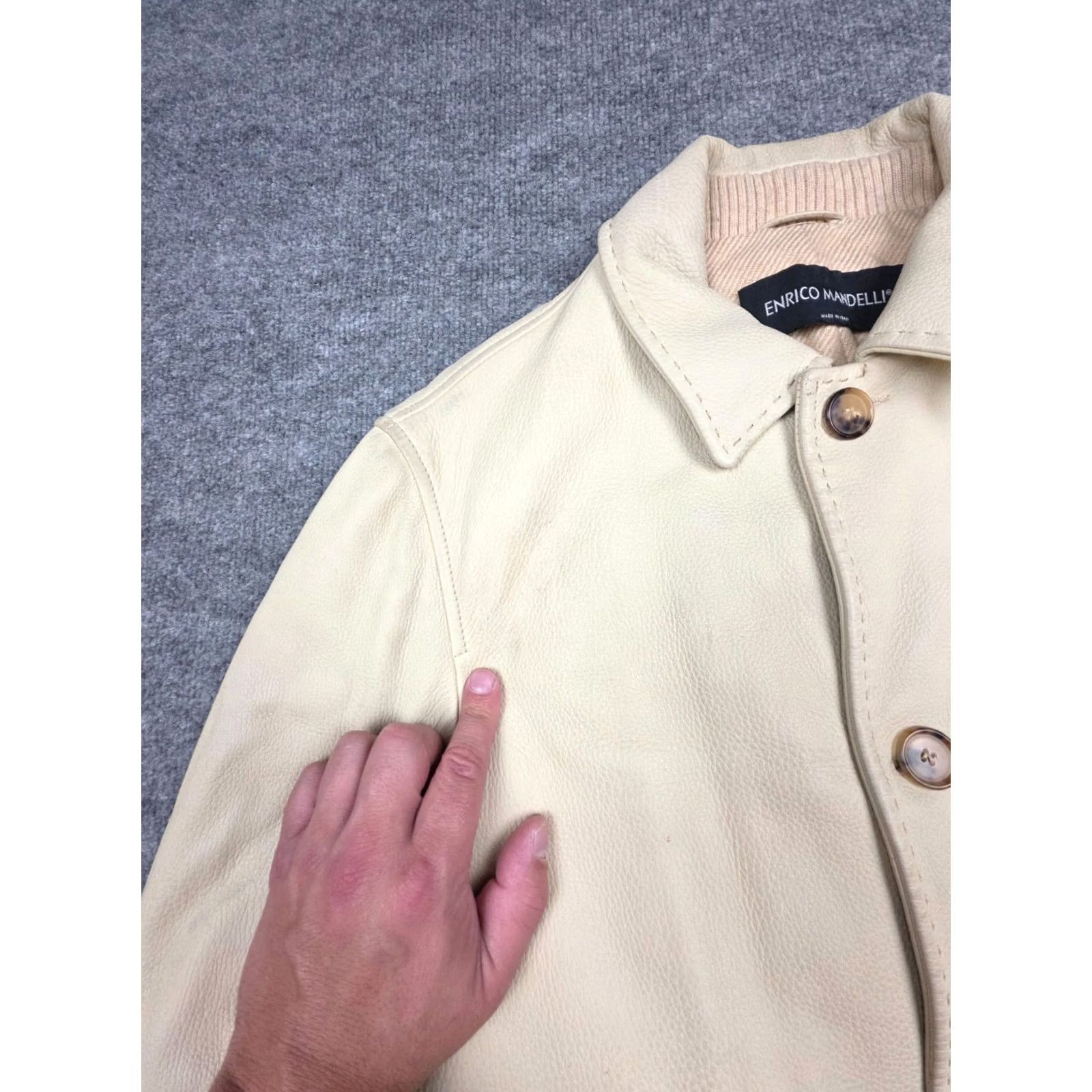 Mandelli Enrico Mandelli Leather Jacket Men's L Ivory DEERSKIN Camel Hair Lined Overcoat Size US L / EU 52-54 / 3 - 7 Thumbnail