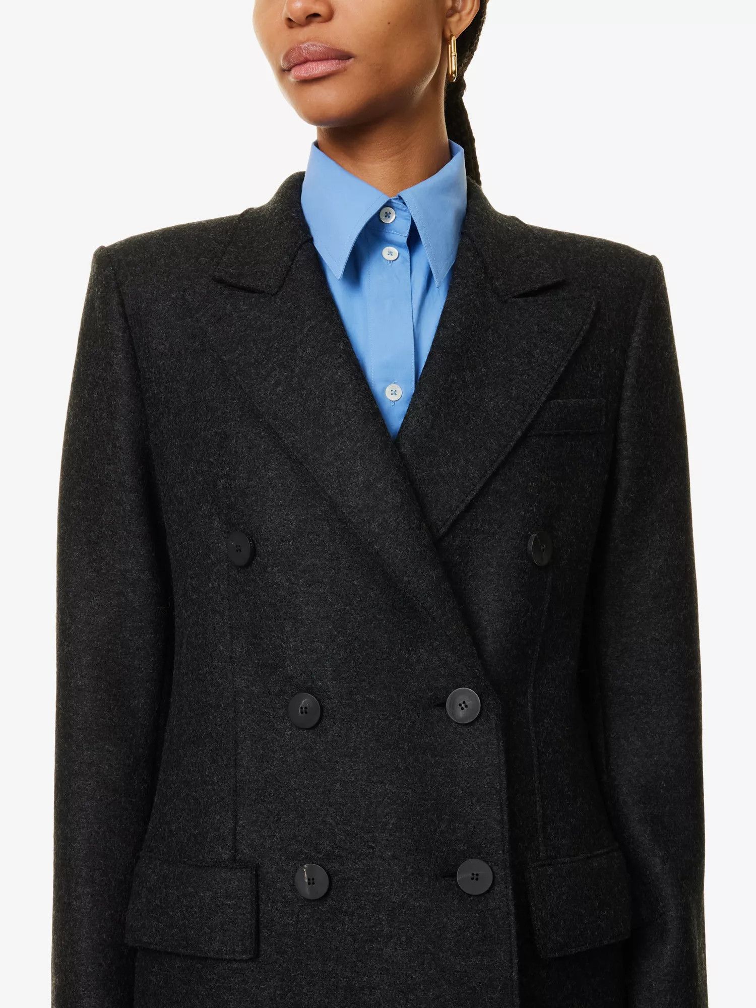 Harris Wharf London o1s22i1n1024 Double-Breasted Pressed Wool Coat in Dark Grey Size S / US 4 / IT 40 - 5 Thumbnail