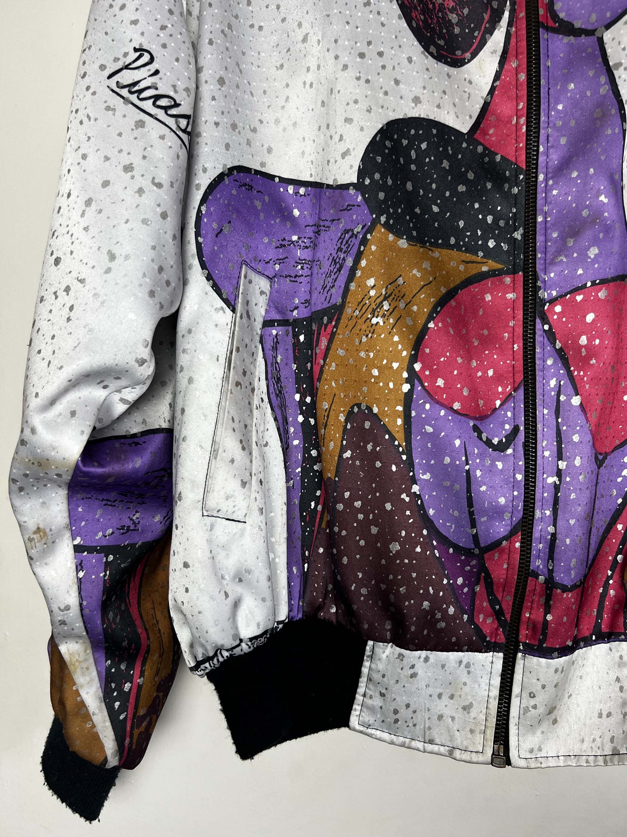Vintage Vintage 1990's White Picasso Pop Art Silky Bomber Jacket Size US M / EU 48-50 / 2 - 6 Thumbnail