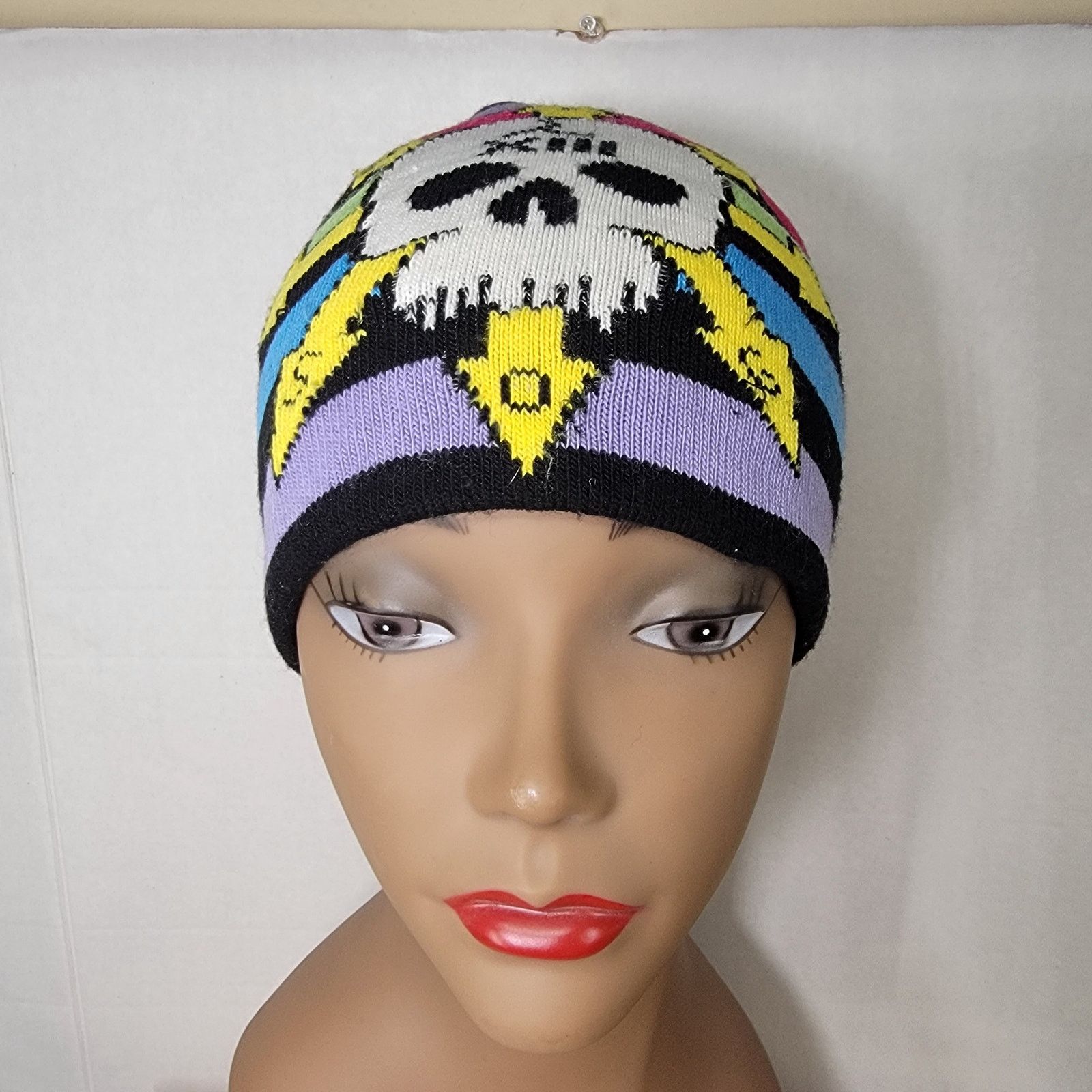 Other Multi Stripe Knit Beanie w/ XIII Skull and Chaos Star Symbol Size ONE SIZE - 2 Thumbnail