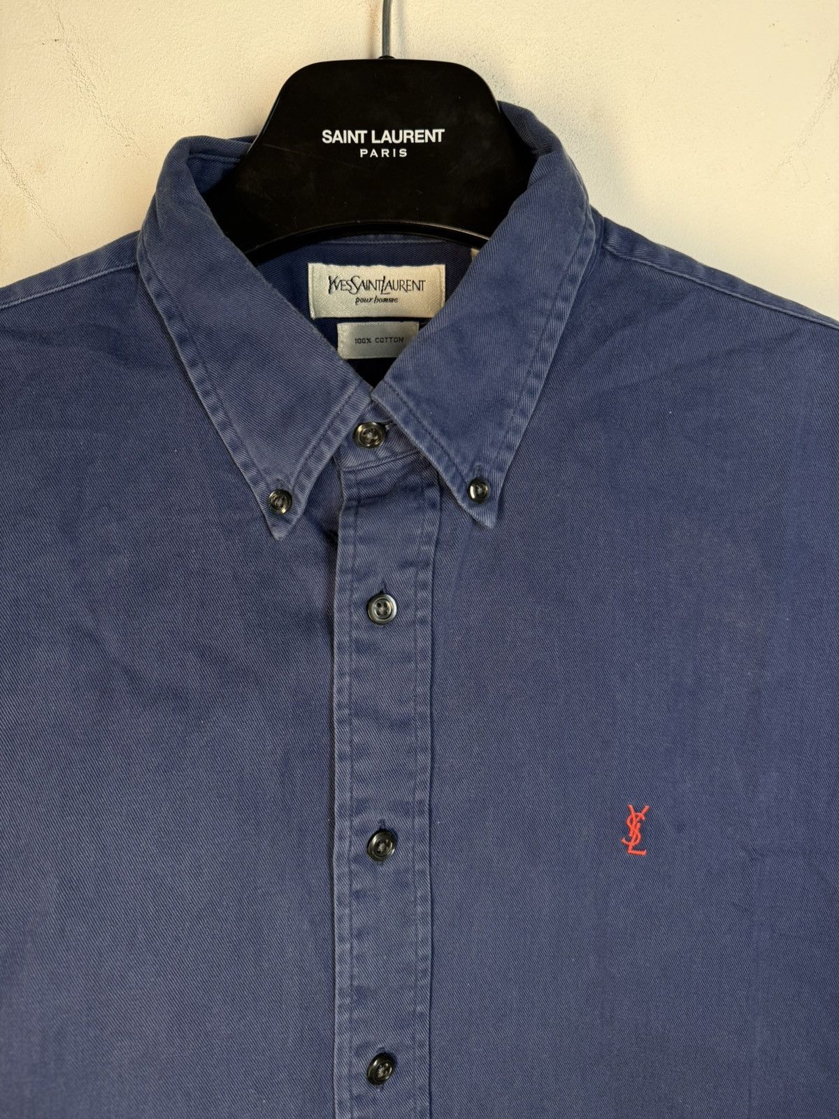 Yves Saint Laurent Blue YSL Shirt Heavy Cotton Vintage Yves Saint Laurent Dress Size US XL / EU 56 / 4 - 4 Thumbnail