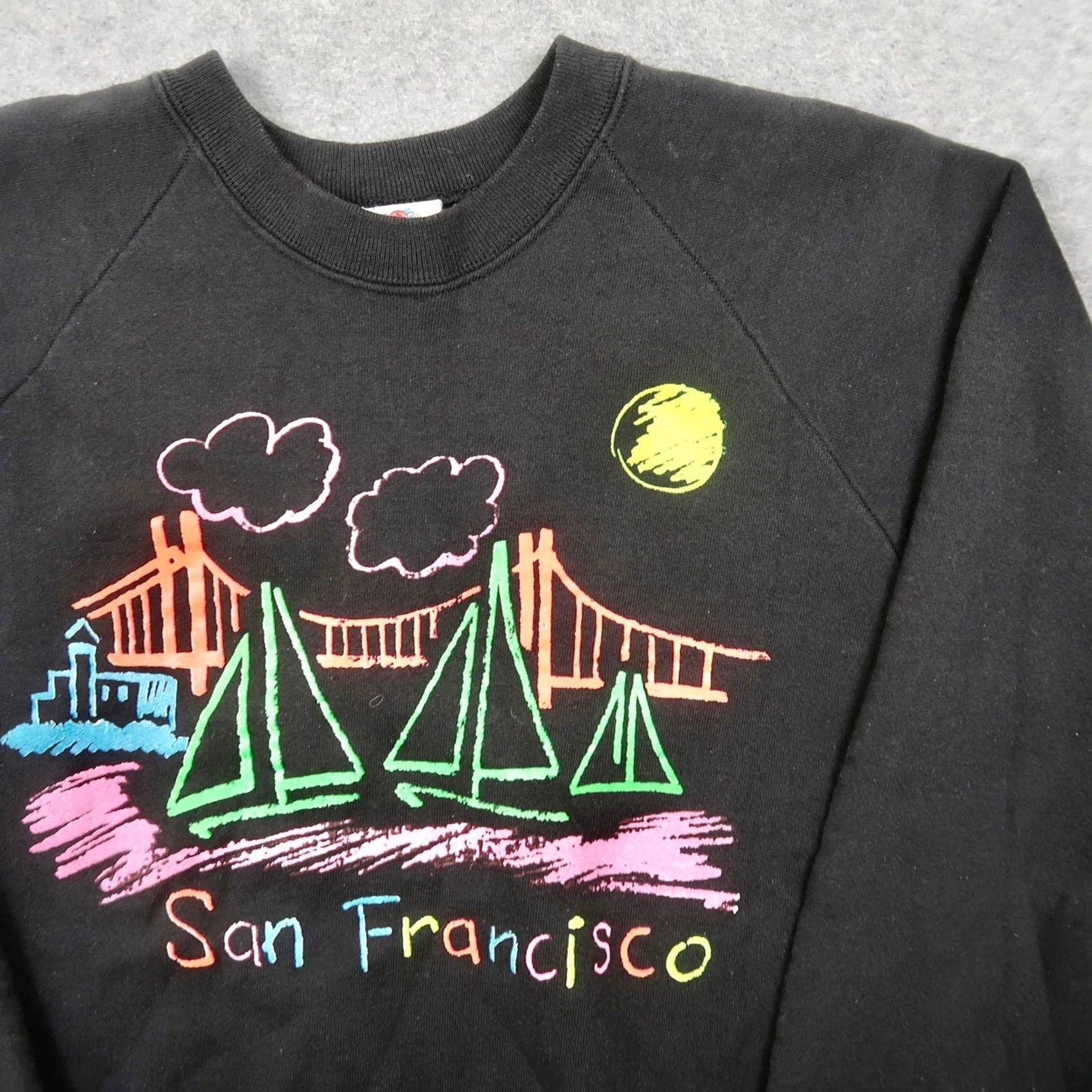 Fruit Of The Loom VINTAGE 90s San Francisco Sweatshirt Black Neon Graphic USA Made Mens L Large Size US L / EU 52-54 / 3 - 4 Thumbnail