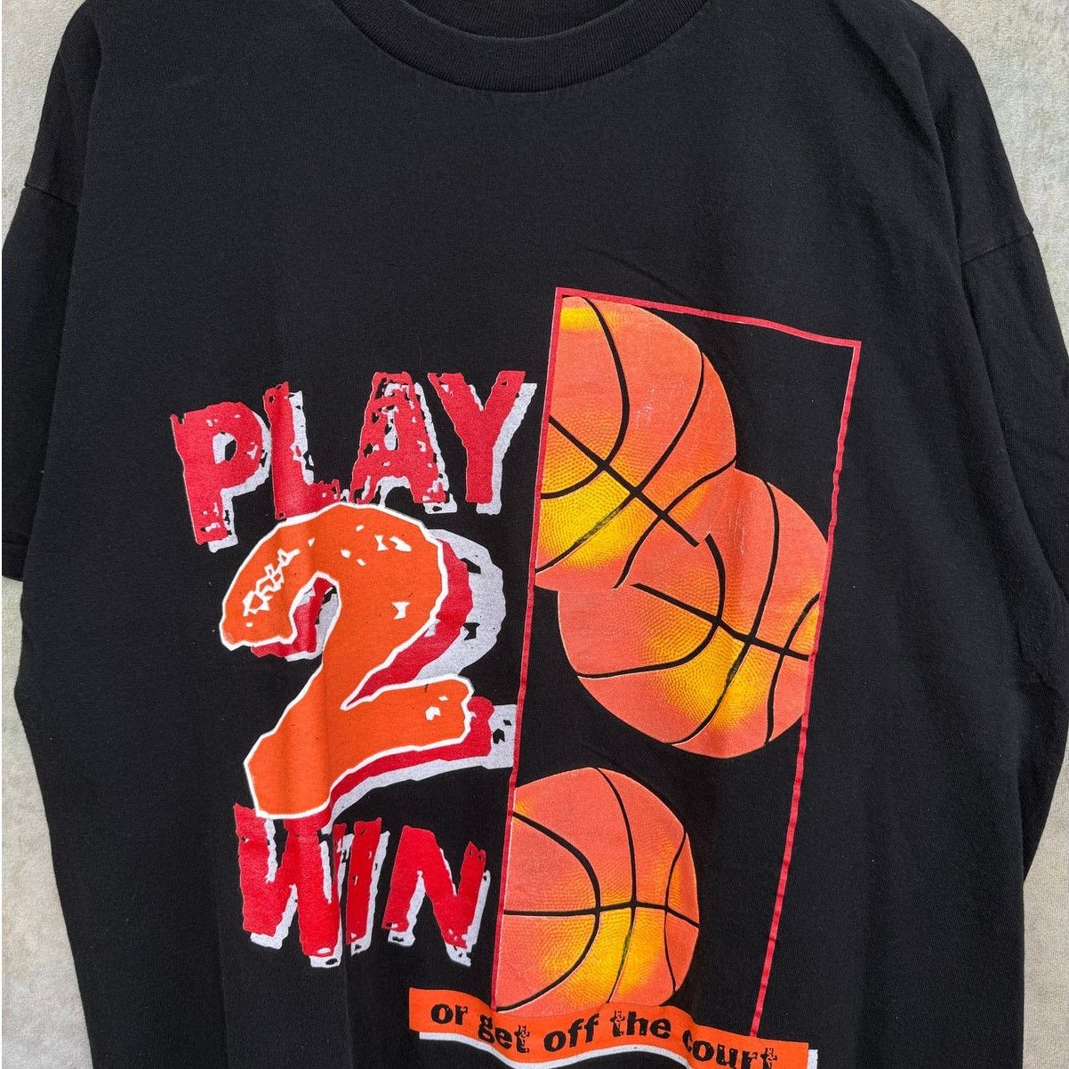 Vintage VTG 90s PLAY 2 Win OR GET OFF COURT Tee XL SINGLE STITCH Size US XL / EU 56 / 4 - 3 Thumbnail