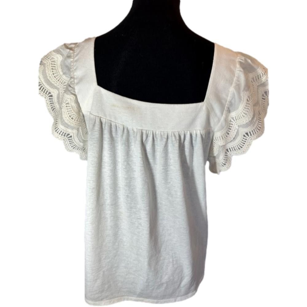 Designer Elegant White Lace Sleeve Top Size L / US 10 / IT 46 - 3 Thumbnail