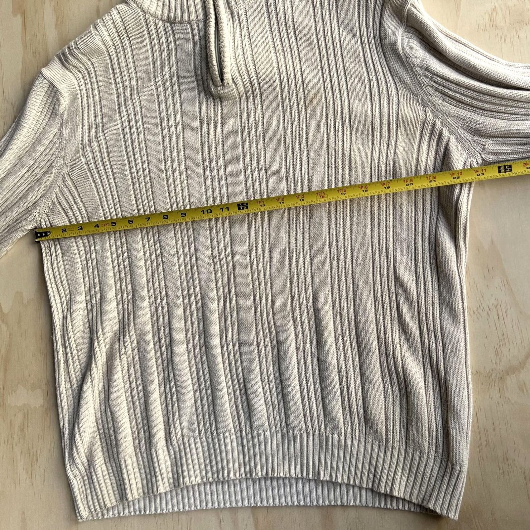 Vintage Michael Brandon Sweater Mens Large Beige 1/4 Zip Mock Neck Pullover Knit Ribbed Tight-Knit Cotton-Acrylic Regular Size US L / EU 52-54 / 3 - 7 Thumbnail