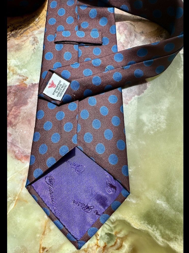 Turnbull & Asser VINTAGE 1990s TURNBULL & ASSER TIE SILK BROWN BLUE POLKA DOT Size ONE SIZE - 3 Thumbnail