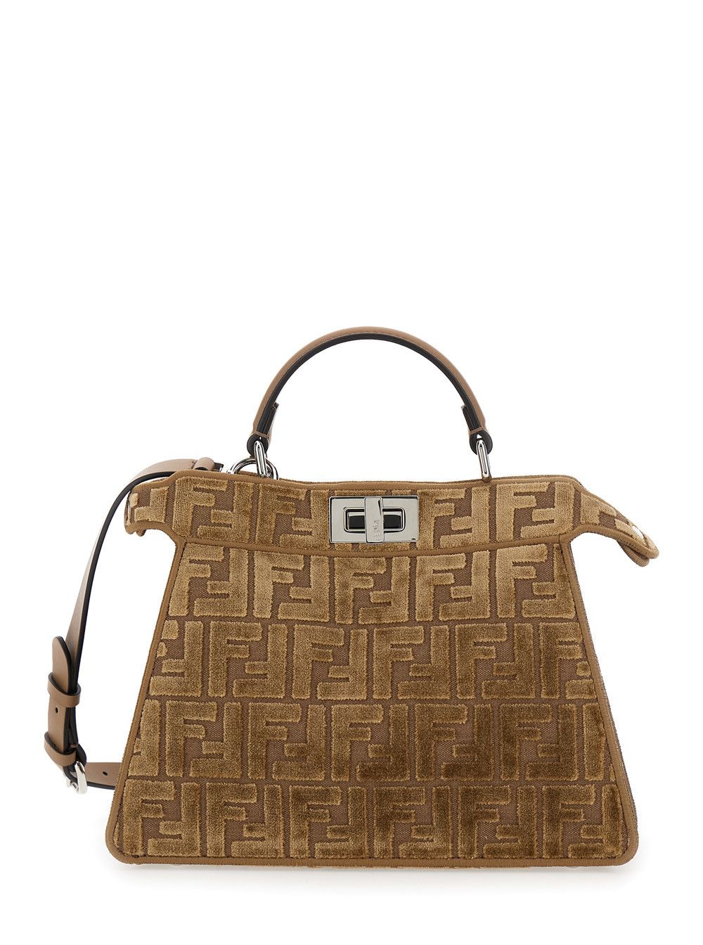 'Peekaboo ISeeU Small' Brown Handbag with All-Over FF Motif in Fabric Woman
