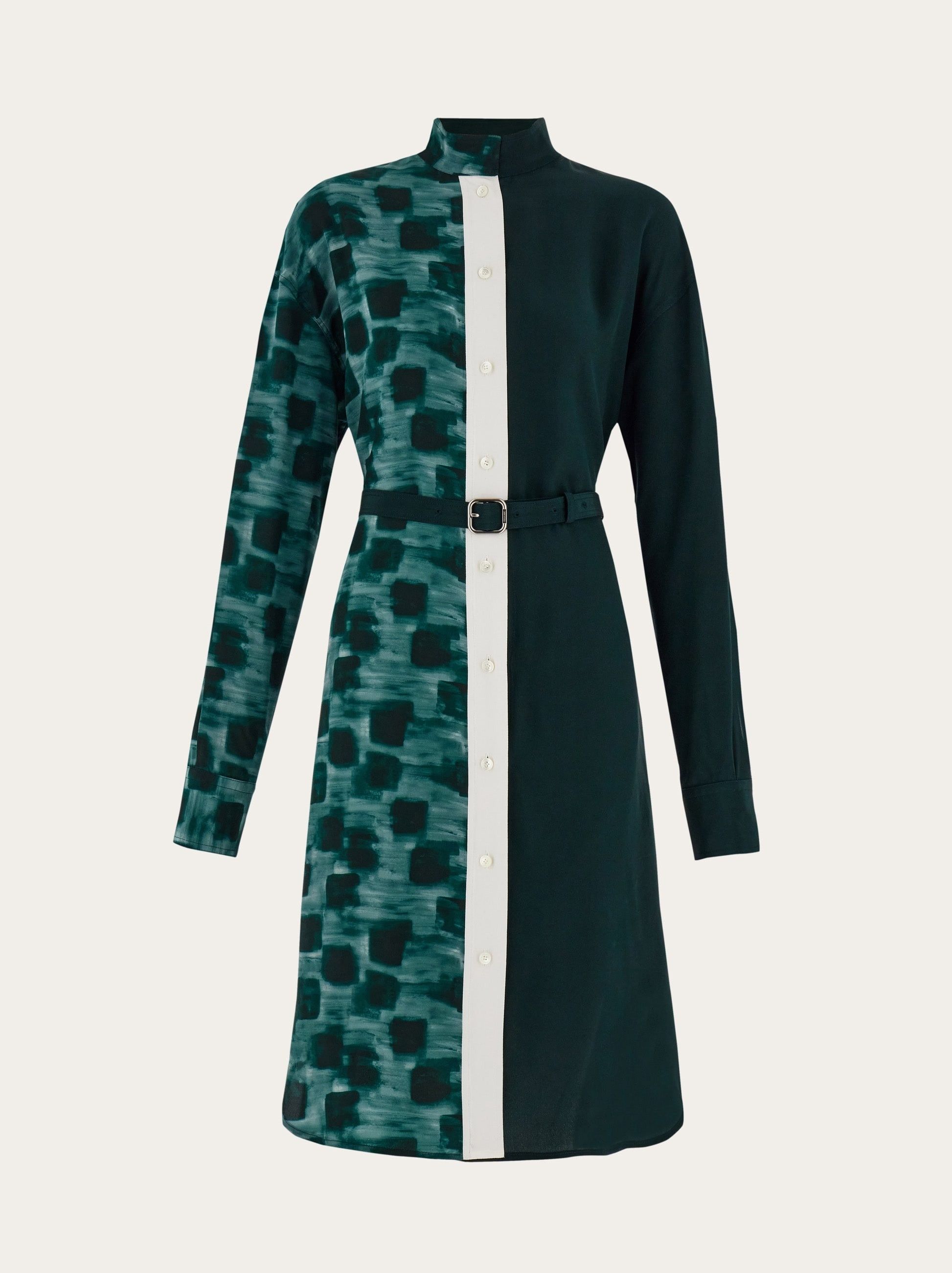 Salvatore Ferragamo o1s1rm0426 Belted Shirt Dress in Green Size L / US 10 / IT 46 - 1 Thumbnail