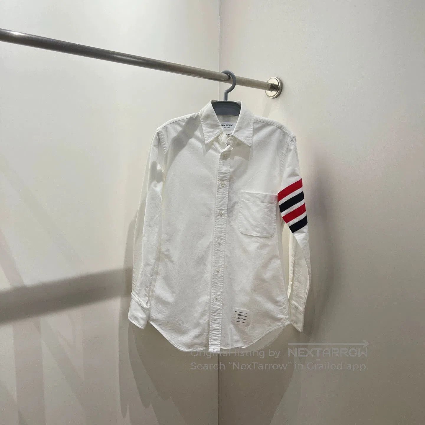THOM BROWNE White 4-Bar Sleeve Shirt.