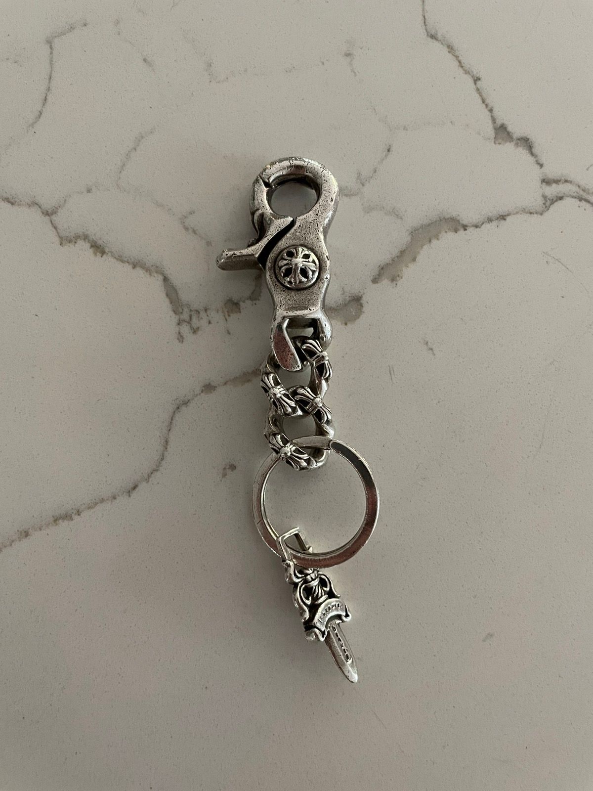 Pre-owned Chrome Hearts Fancy Keychain Ring In Silver