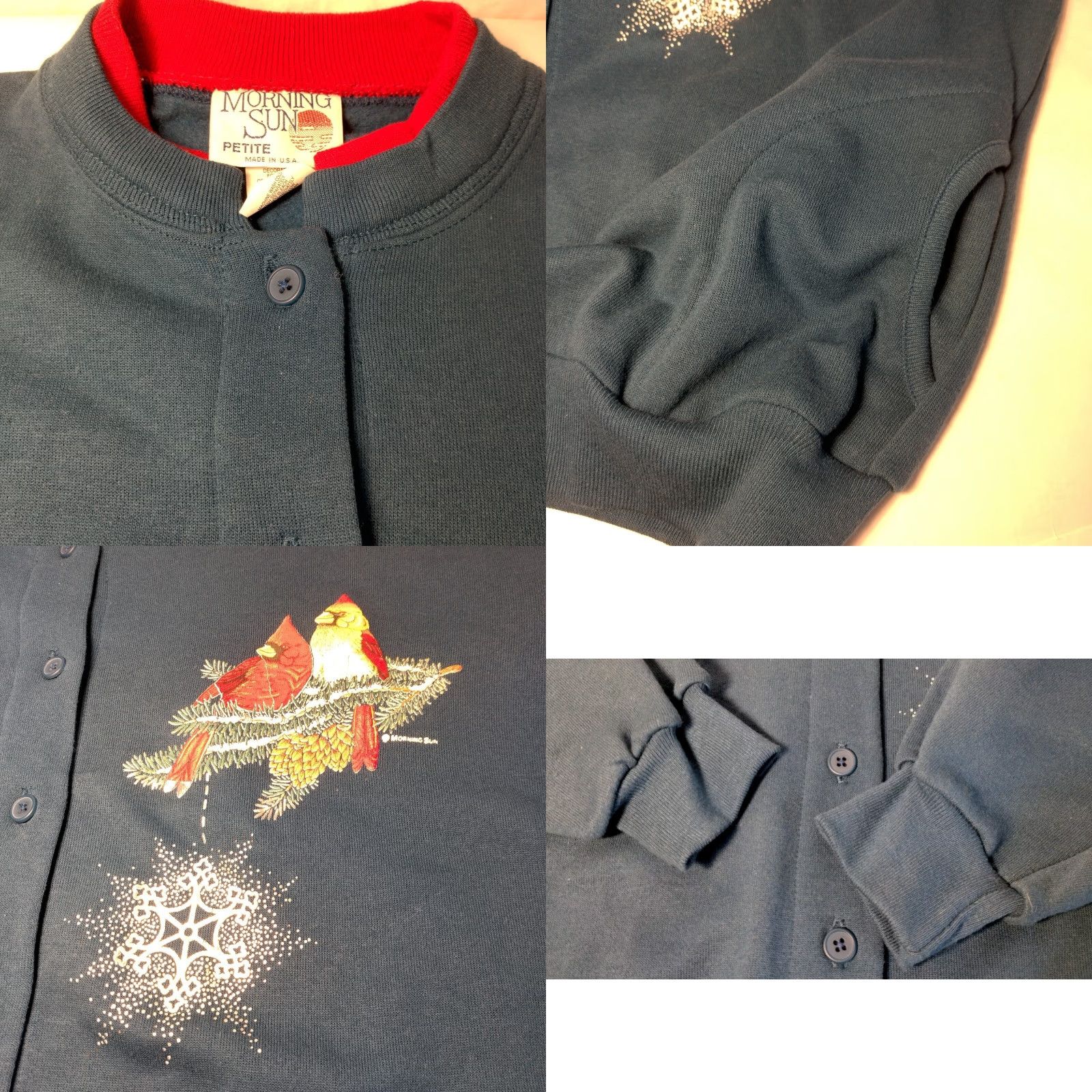 Vintage VINTAGE Morning Sun Sweatshirt Cardigan Petite PL Blue Cardinal Bird Activewear Womens Size L / US 10 / IT 46 - 8 Thumbnail